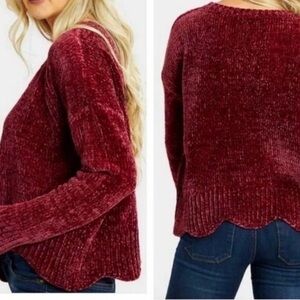 Altar'd State Velvet Crew Neck Sweater - Deep Burgundy